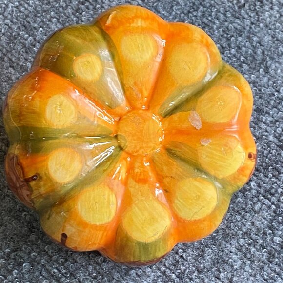 Halloween Hand-Painted Ceramic Pumpkin Decor Autumn Leaf Design Thanksgiving - Picture 8 of 9
